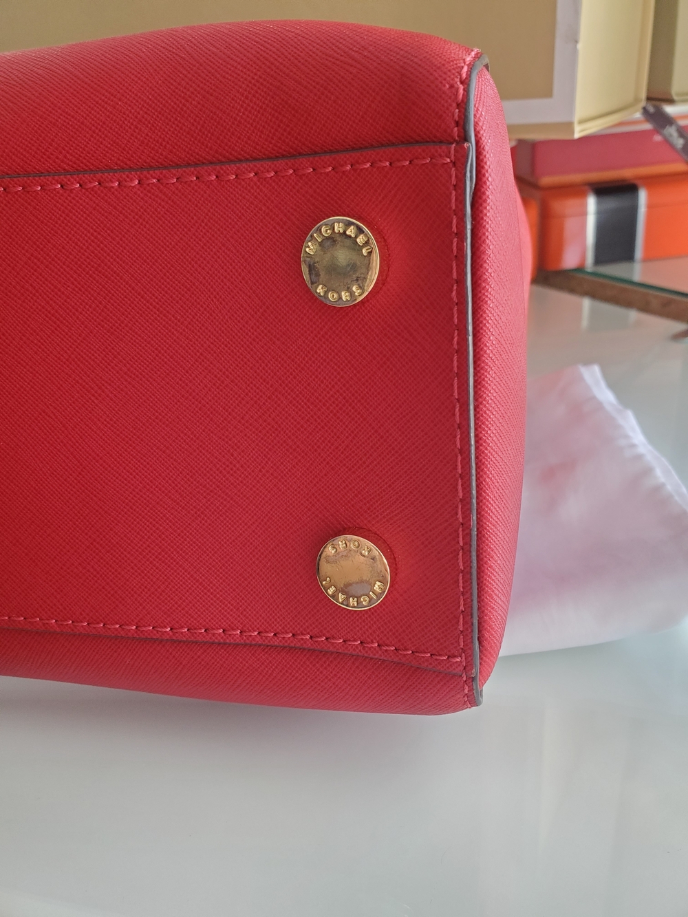 Michael Kors Red Saffiano Leather Tote Bag - Picture 8 of 14